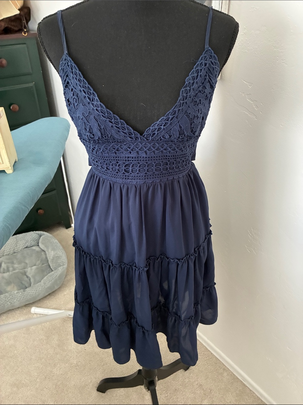 Vanilla Bay Navy Spaghetti Strap Tie-Back Dress